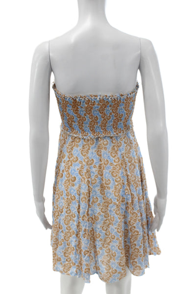 Poupette St. Barth Womens Sundress Blue Floral Off Shoulder Size S
