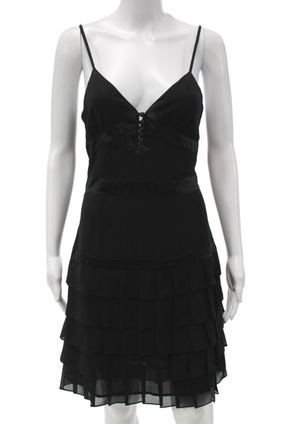French Connection Women Mini Black V-Neck Sleeveless Zip Polyester Dress Size 6