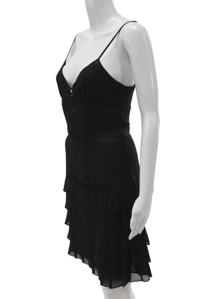 French Connection Women Mini Black V-Neck Sleeveless Zip Polyester Dress Size 6