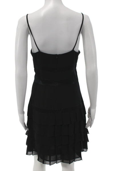 French Connection Women Mini Black V-Neck Sleeveless Zip Polyester Dress Size 6