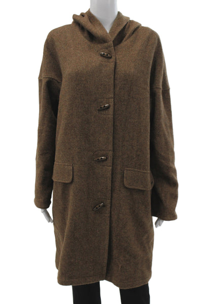Kuna Women Overcoat Brown Herringbone Button Long Sleeve Size 1