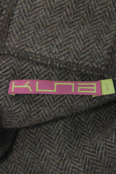 Kuna Women Overcoat Brown Herringbone Button Long Sleeve Size 1