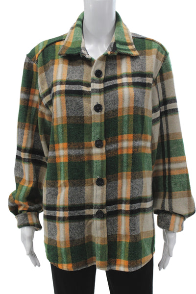 Giotto Milano Women Plaid Collared Button Up Coat Beige Long Sleeve Size L