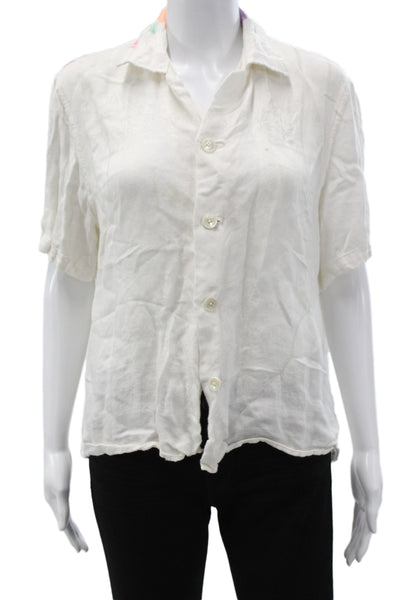 Boden Womens Floral Rayon Collared Button Up Short Sleeve Basic Top Size M