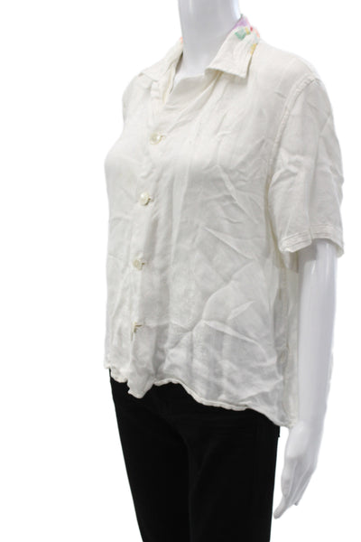 Boden Womens Floral Rayon Collared Button Up Short Sleeve Basic Top Size M