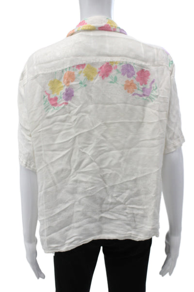 Boden Womens Floral Rayon Collared Button Up Short Sleeve Basic Top Size M