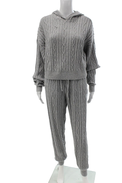 Alo Womens Cable Knit Hooded Sweat Suit Grey Size Extra Small/Extra Extra Small