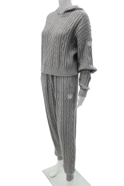Alo Womens Cable Knit Hooded Sweat Suit Grey Size Extra Small/Extra Extra Small