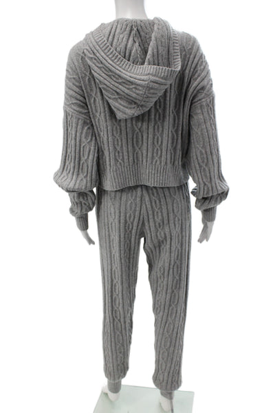 Alo Womens Cable Knit Hooded Sweat Suit Grey Size Extra Small/Extra Extra Small