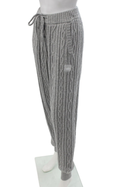 Alo Womens Cable Knit Hooded Sweat Suit Grey Size Extra Small/Extra Extra Small