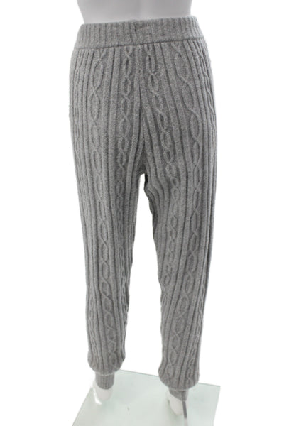 Alo Womens Cable Knit Hooded Sweat Suit Grey Size Extra Small/Extra Extra Small