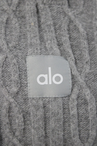 Alo Womens Cable Knit Hooded Sweat Suit Grey Size Extra Small/Extra Extra Small