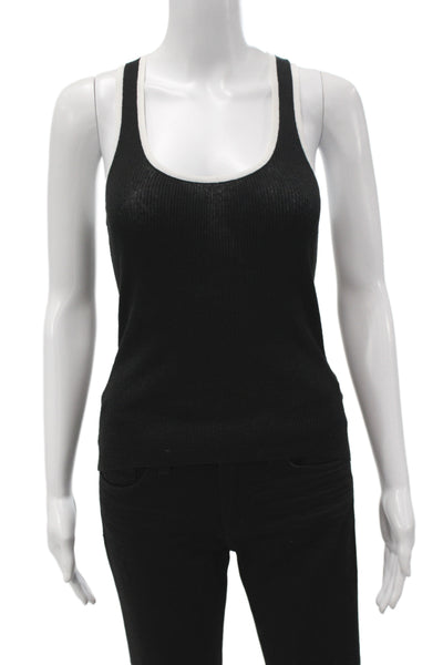 James Perse Womens Sleeveless Scoop Neck Linen Tank Basic Black Size 0