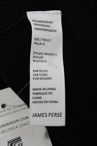 James Perse Womens Sleeveless Scoop Neck Linen Tank Basic Black Size 0