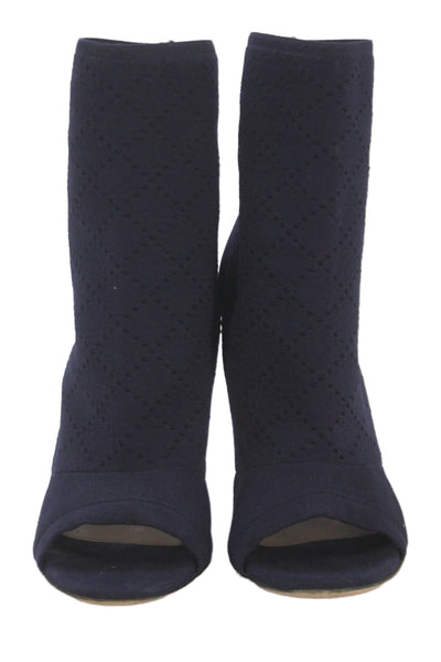 Gianvito Rossi Womens Knit Open Toe Stiletto Heel Boots Navy Blue Size 8.5