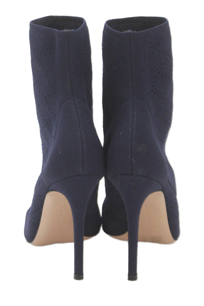 Gianvito Rossi Womens Knit Open Toe Stiletto Heel Boots Navy Blue Size 8.5