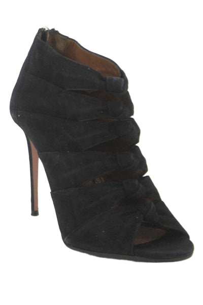 Aquazzura Womens Leather Suede Zip Up Stilletto Heel Boots Black Size 9