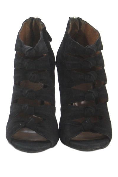 Aquazzura Womens Leather Suede Zip Up Stilletto Heel Boots Black Size 9