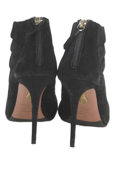 Aquazzura Womens Leather Suede Zip Up Stilletto Heel Boots Black Size 9