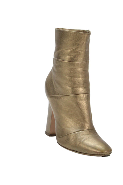 Gianvito Rossi Womens Leather Mid-Calf Block Heel Boots Metallic Gold Size 7