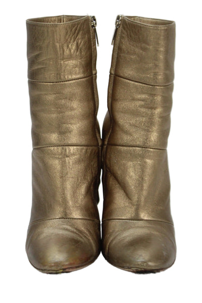 Gianvito Rossi Womens Leather Mid-Calf Block Heel Boots Metallic Gold Size 7