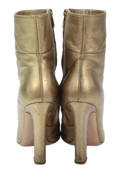 Gianvito Rossi Womens Leather Mid-Calf Block Heel Boots Metallic Gold Size 7