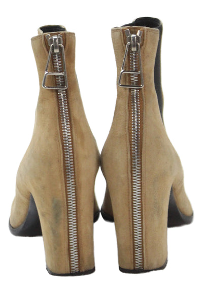 Balenciaga Womens Leather Suede Block Heel Ankle Boots Black Brown Size 7