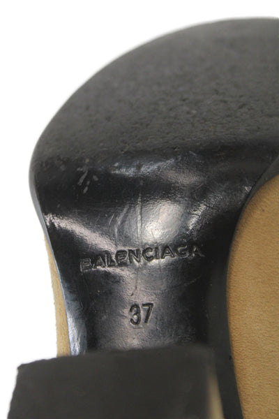 Balenciaga Womens Leather Suede Block Heel Ankle Boots Black Brown Size 7