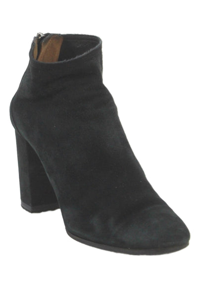 Aquazzura Womens Leather Suede Zip Up Block Heel Ankle Boots Black Size 7