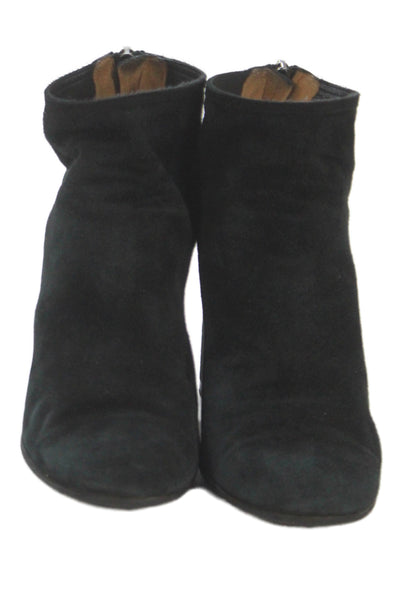 Aquazzura Womens Leather Suede Zip Up Block Heel Ankle Boots Black Size 7