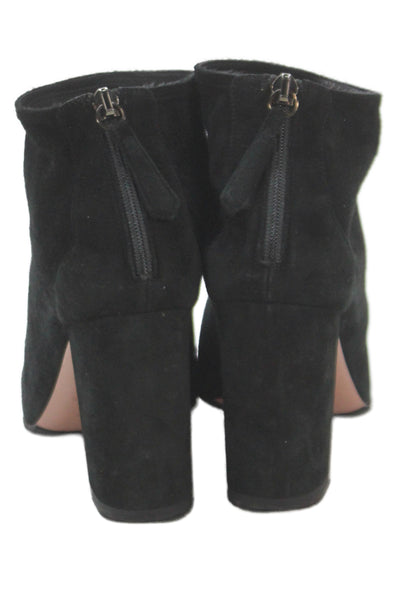 Aquazzura Womens Leather Suede Zip Up Block Heel Ankle Boots Black Size 7