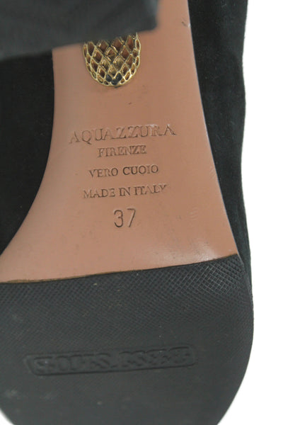 Aquazzura Womens Leather Suede Zip Up Block Heel Ankle Boots Black Size 7