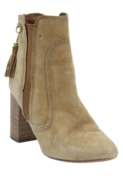 Aquazzura Womens Leather Suede Western Style Block Heels Light Brown Size 6.5