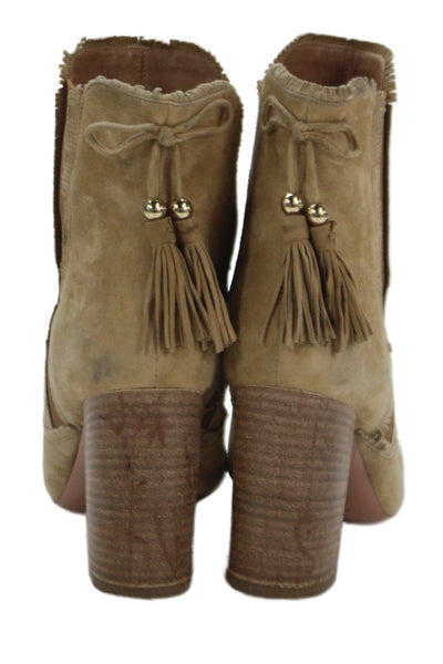 Aquazzura Womens Leather Suede Western Style Block Heels Light Brown Size 6.5