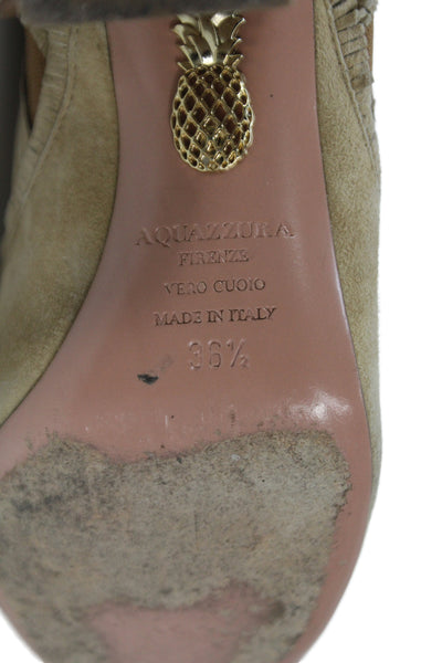 Aquazzura Womens Leather Suede Western Style Block Heels Light Brown Size 6.5