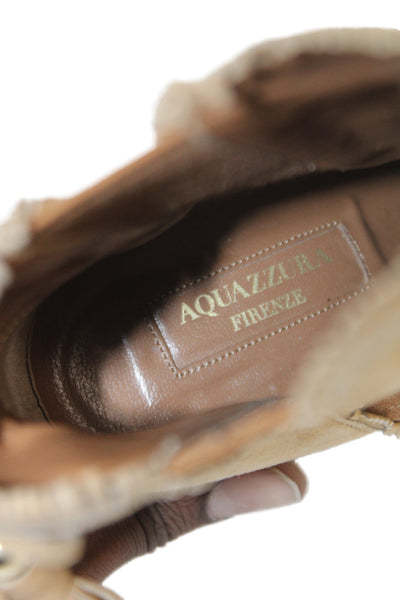 Aquazzura Womens Leather Suede Western Style Block Heels Light Brown Size 6.5
