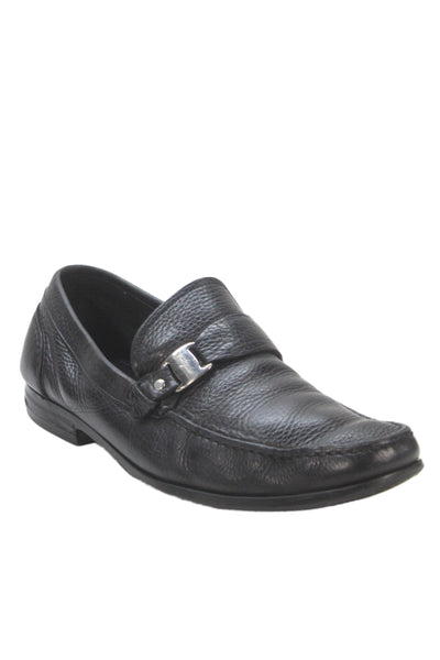 Salvatore Ferragamo Mens Leather Buckle Slip On Loafer Shoes Black Size 10