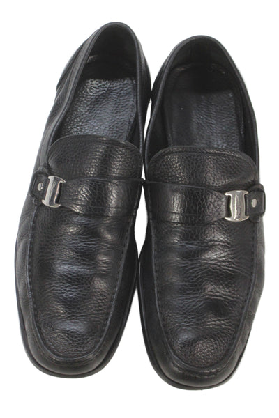 Salvatore Ferragamo Mens Leather Buckle Slip On Loafer Shoes Black Size 10