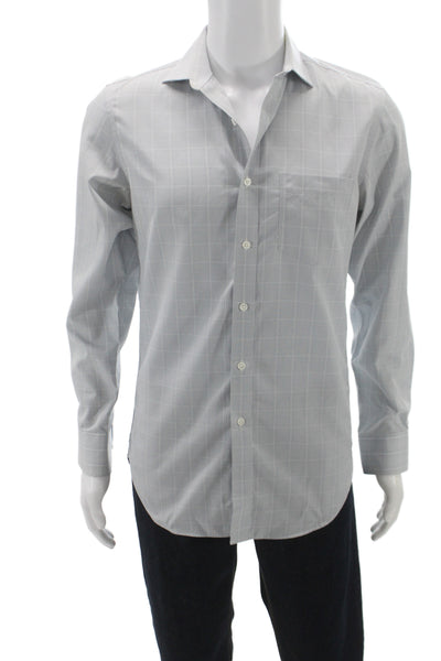 J Crew Men's Cotton Collard  Check Button front Shirt   Blue Size S