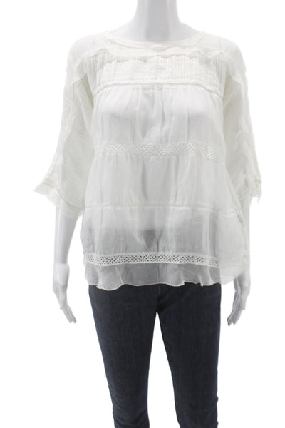 Isabel Marant Women Tunic White 3/4 Sleeve Round Neck Bohemian Size 36