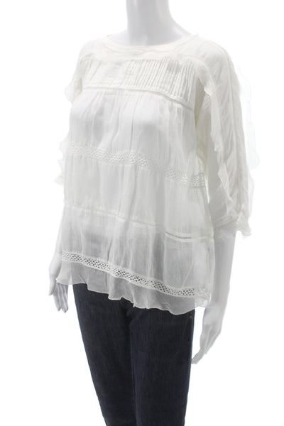 Isabel Marant Women Tunic White 3/4 Sleeve Round Neck Bohemian Size 36