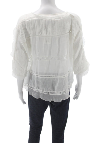 Isabel Marant Women Tunic White 3/4 Sleeve Round Neck Bohemian Size 36
