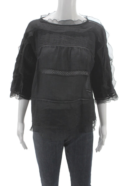 Isabel Marant Women Tunic Black Ramie Round Neck 3/4 Sleeve Boho Size 38