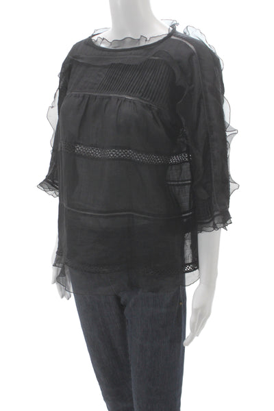Isabel Marant Women Tunic Black Ramie Round Neck 3/4 Sleeve Boho Size 38