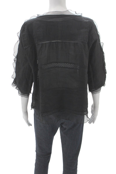 Isabel Marant Women Tunic Black Ramie Round Neck 3/4 Sleeve Boho Size 38