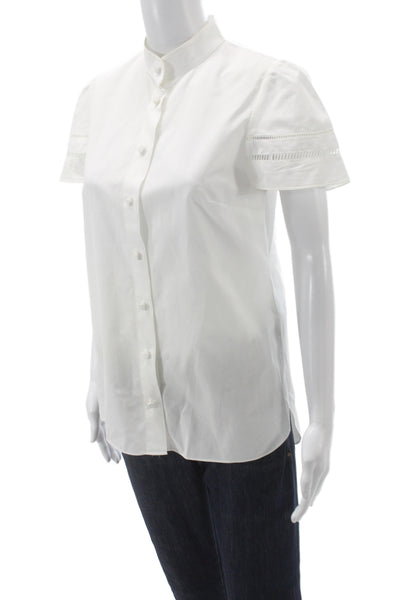 Charlotte Brody Women White Cotton High Neck Short Sleeve Blouse Button Size S