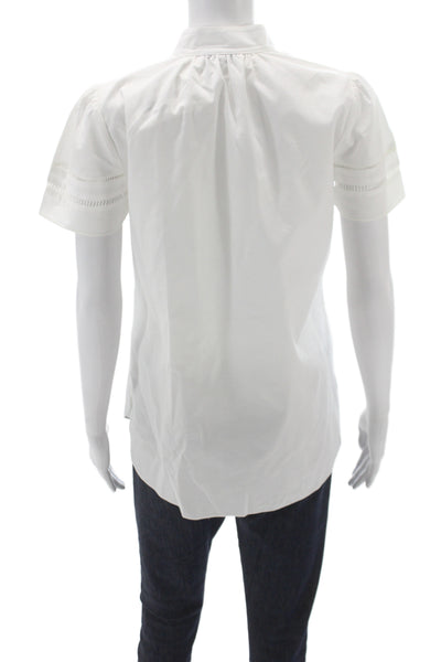 Charlotte Brody Women White Cotton High Neck Short Sleeve Blouse Button Size S