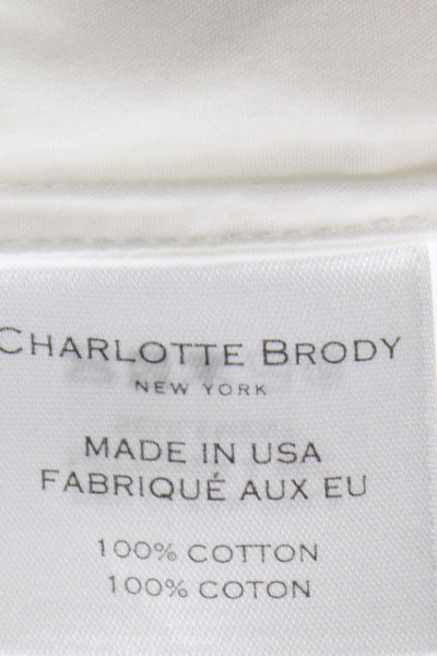 Charlotte Brody Women White Cotton High Neck Short Sleeve Blouse Button Size S