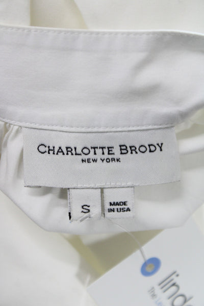 Charlotte Brody Women White Cotton High Neck Short Sleeve Blouse Button Size S