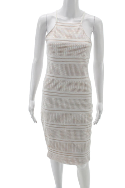 Melissa Odabash Womens Beige Striped Bodycon Midi Dress High Neck Size M